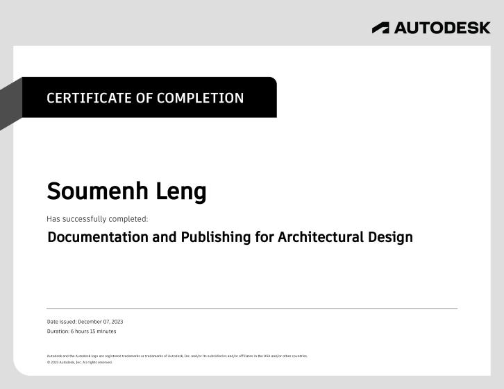 Certificat de formation REVIT sur AUTODESK